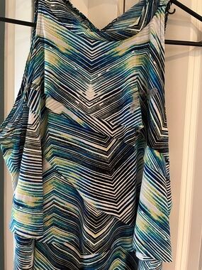 Worthington Blue, Green & Black Striped Chevron Top